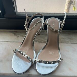 Stuart Weitzman Silver Heels with Pearls